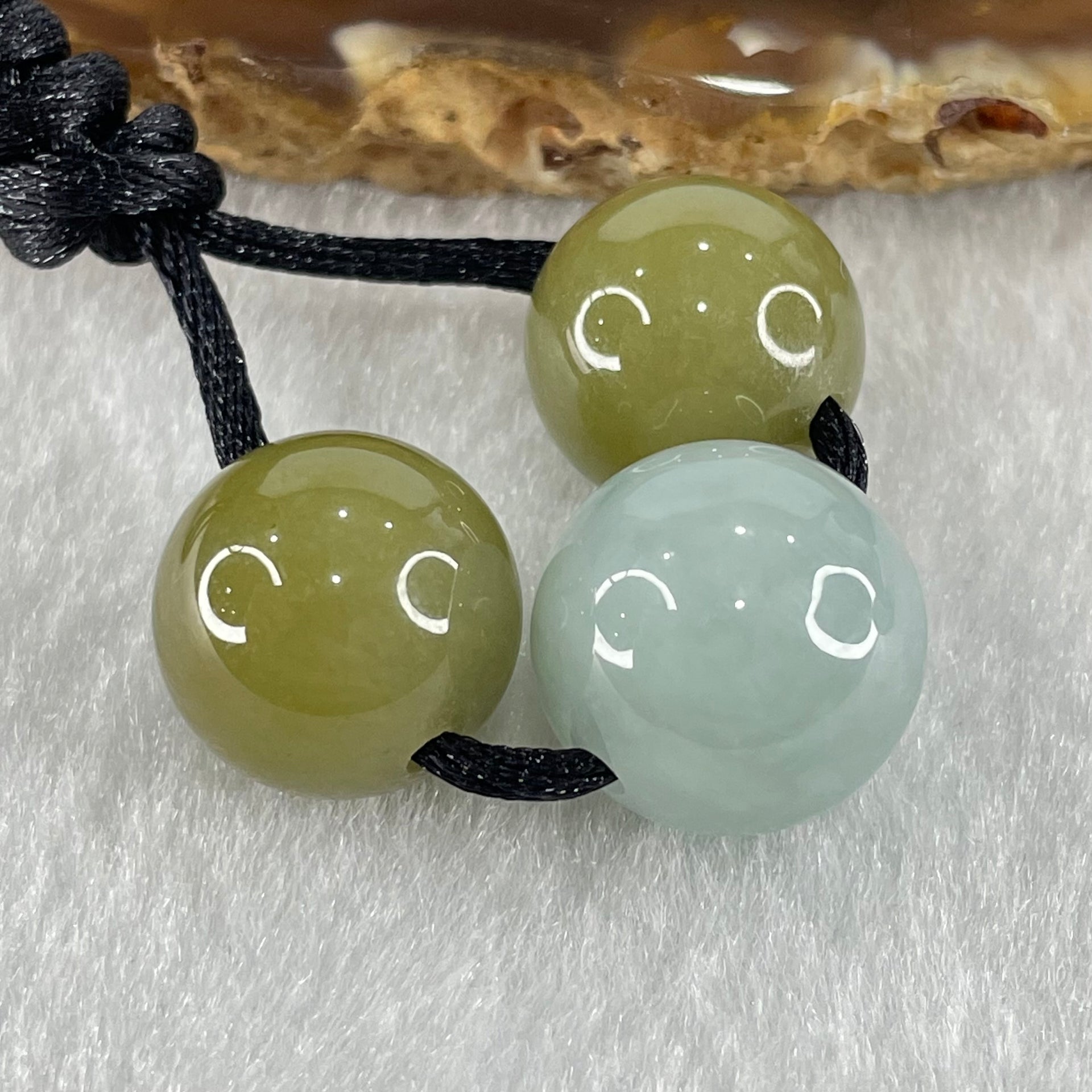 Type A Light Blueish Green 14.7mm and Brown 13.7mm Jadeite Beads Necklace 15.66g - Huangs Jadeite and Jewelry Pte Ltd