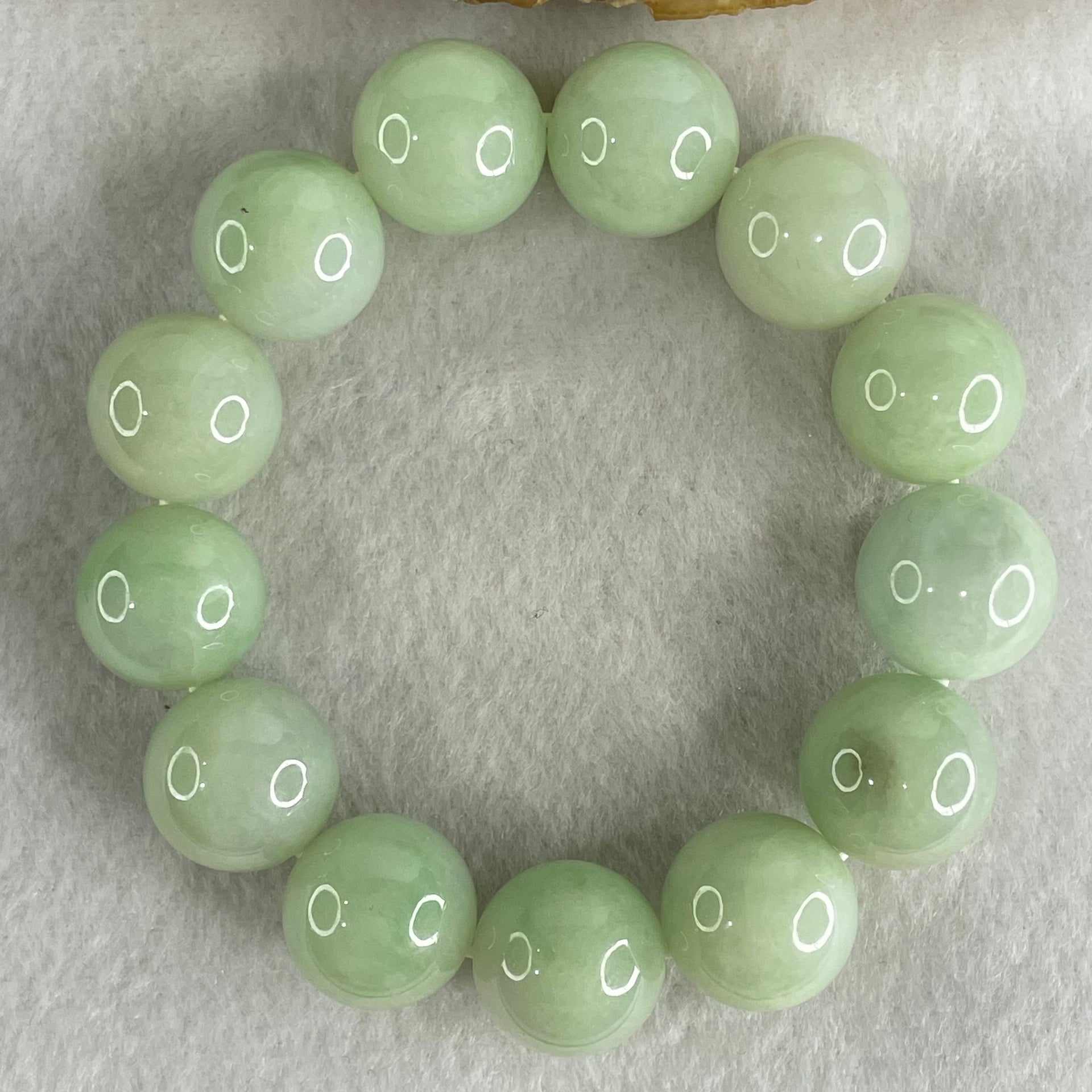 Type A Light Green Jadeite Beads Bracelet 88.62g 15.5cm 15.8mm 13 Beads (Slight Internal Lines) - Huangs Jadeite and Jewelry Pte Ltd