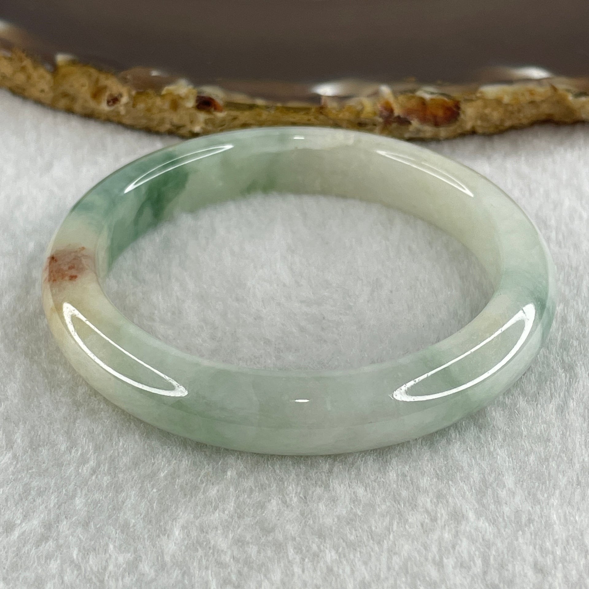 Type A Natural Jelly Light Green with Blueish Green, Red and Yellow Patches Jadeite Bangle 38.29g Inner Diameter 52.4mm 10.0 by 7.6mm (External and Internal Lines) - Huangs Jadeite and Jewelry Pte Ltd