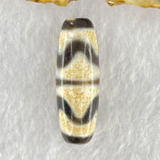 Natural Powerful Tibetan Old Oily Dark Brown White Yellow Agate Double Tiger Tooth Daluo Dzi Bead Heavenly Master (Tian Zhu) 双虎呀天诛 9.73g 37.4 by 13.1mm - Huangs Jadeite and Jewelry Pte Ltd