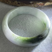 Type A Faint Lavender with Moss Green Patches Jadeite Oval Bangle 43.11g Internal Diameter 53.3mm 13.5 by 6.9mm (Slight External Roughs and Internal Lines) - Huangs Jadeite and Jewelry Pte Ltd