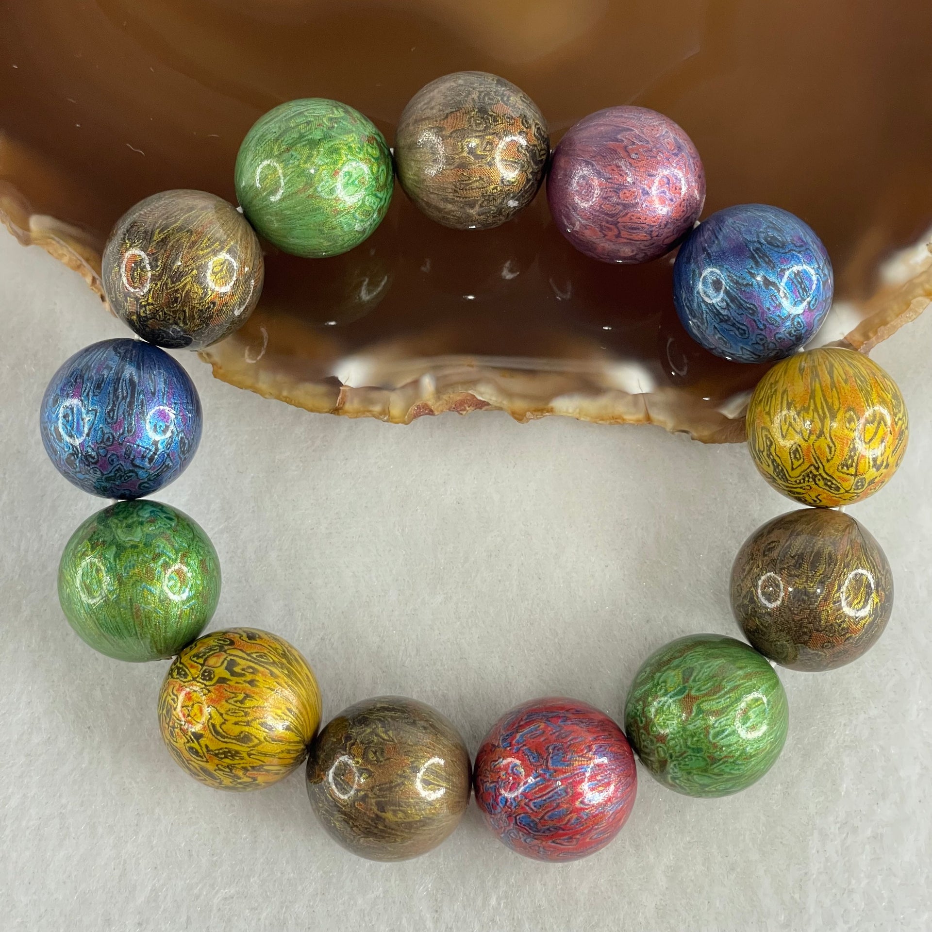 Natural Colored Rosewood Beads Bracelet 46.10g 18cm 18.2mm 13 Beads - Huangs Jadeite and Jewelry Pte Ltd