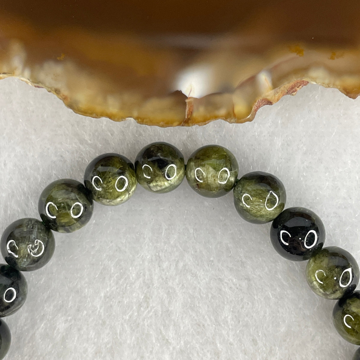 Certified Above Average Natural Cat's Eye Green Tourmaline Beads Bracelet | 7.2mm Emerald Chatoyant Prosperity (14.461g | 15.5cm | 26 Beads)