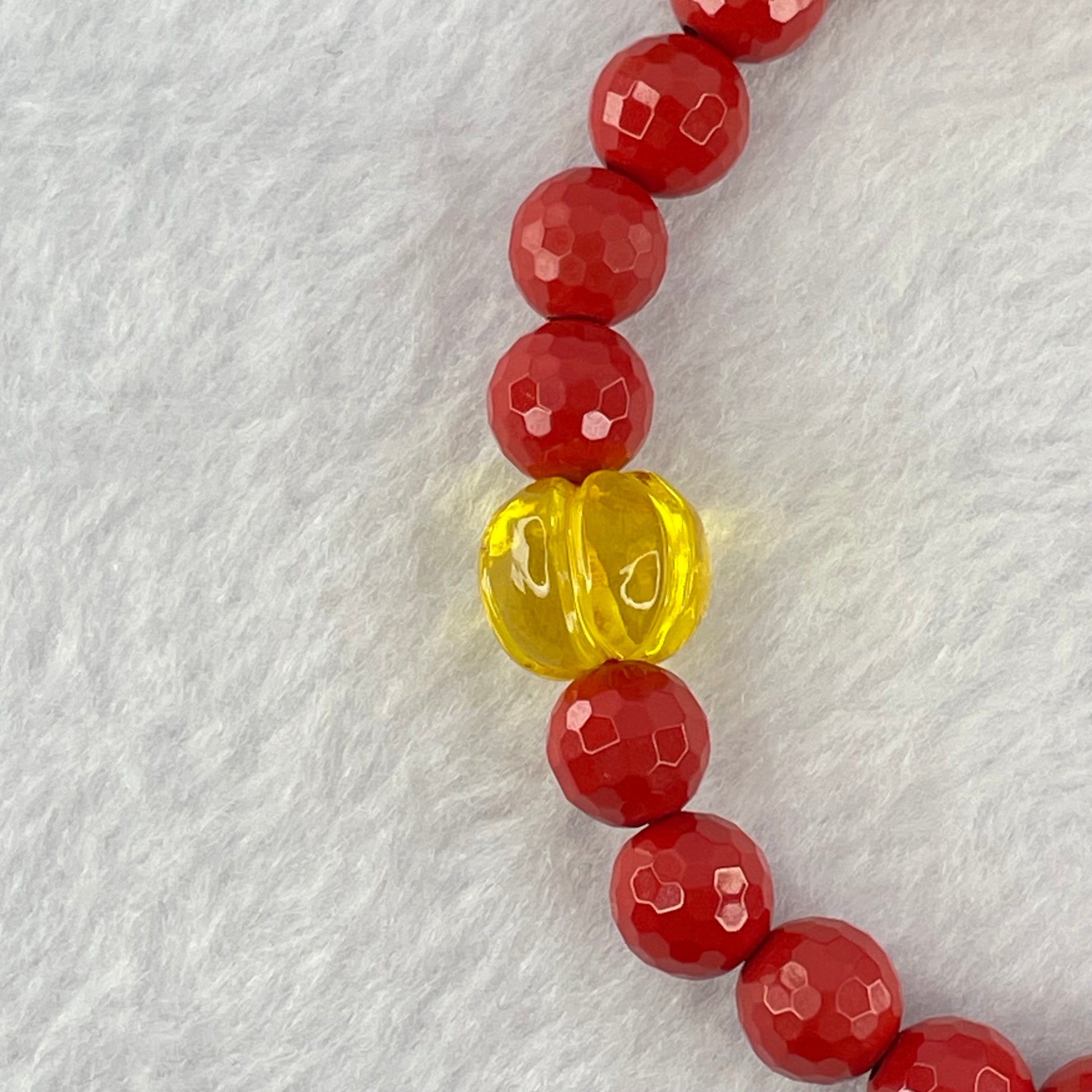 Natural Red Cinnabar Beads Bracelet with Flower Charm and Amber Pumpkin 26.20g 11.6 by 9.6mm 8.2mm 22 Beads - Huangs Jadeite and Jewelry Pte Ltd