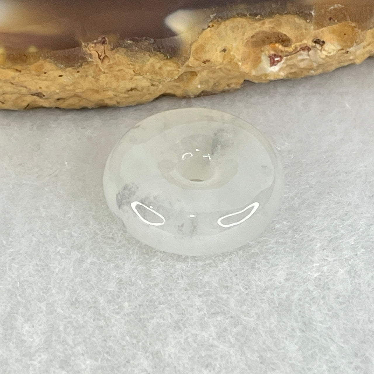 Type A Icy White Jadeite Ping An Kou Donut Charm Pendant 2.22g 14.4 by 5.0mm - Huangs Jadeite and Jewelry Pte Ltd