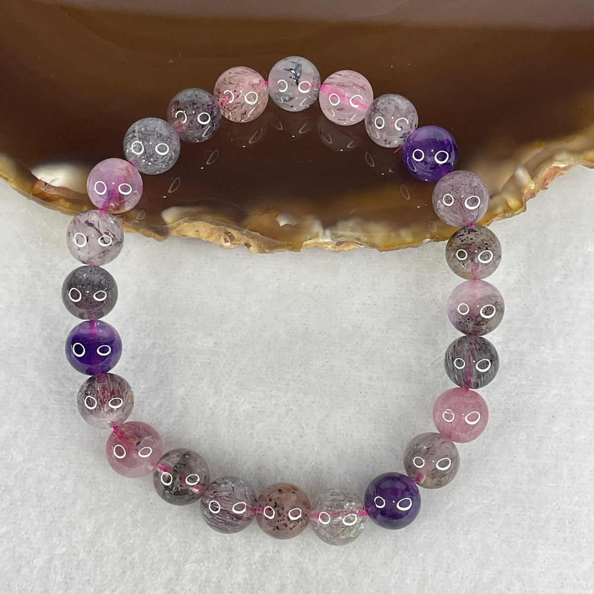 Certified Above-Average Grade Natural Super 7 Crystal Beads Bracelet | High-Density Multi-Bead Stackable Strand | Authentic Sacred Seven Multi-Mineral Inclusions Quartz Spiritual Catalyst & Auric Shield Bracelet (14.97g | 15.5cm Length | 7.8mm | 24 Beads)