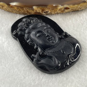 Type A Opaque Black Omphacite Jadeite Guan Yin Pendant 25.49g 60.0 by 38.3 by 9.5mm - Huangs Jadeite and Jewelry Pte Ltd