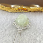 Type A Faint Green Lavender Milo Buddha with Crystals in S925 Sliver Pendant and Necklace 7.05g 16.6 by 16.6 by 8.0mm - Huangs Jadeite and Jewelry Pte Ltd