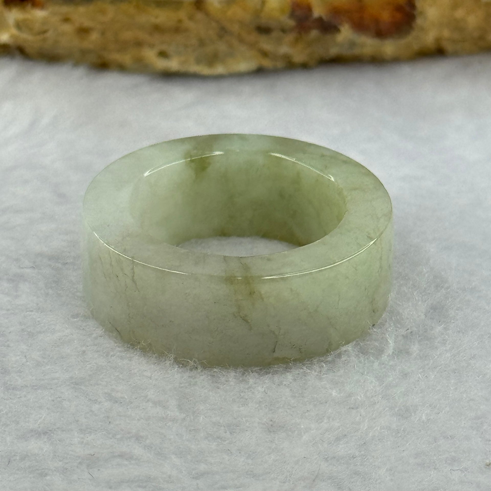 Type A Light Green and Yellow Brown Patches Jadeite Ring 8.91g 9.0 by 4.4mm US8 HK17.6 - Huangs Jadeite and Jewelry Pte Ltd