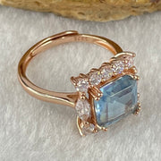 Natural Aquamarine with Crystals in S925 Sliver Rose Gold Color Ring (Adjustable Size) 2.90g 8.7 by 8.2 by 3.0mm - Huangs Jadeite and Jewelry Pte Ltd