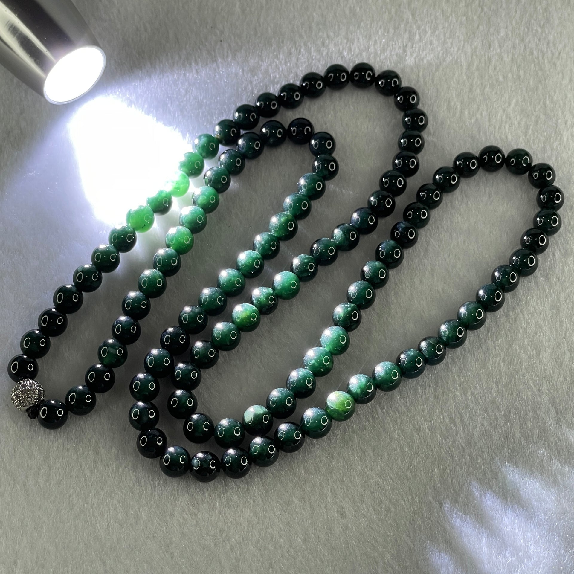 Rare High End Type A Highly Translucent Black Omphacite Jadeite Beads Necklace 70.94g 74cm 7.5mm 106 Beads - Huangs Jadeite and Jewelry Pte Ltd