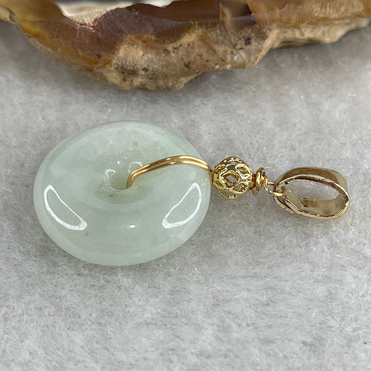Natural Type A Light Green Jadeite Ping An Kou Pendant | 16mm Plump Jade Peace Disc Talisman (3.12g | 16.0 x 5.4mm) - Huangs Jadeite and Jewelry Pte Ltd