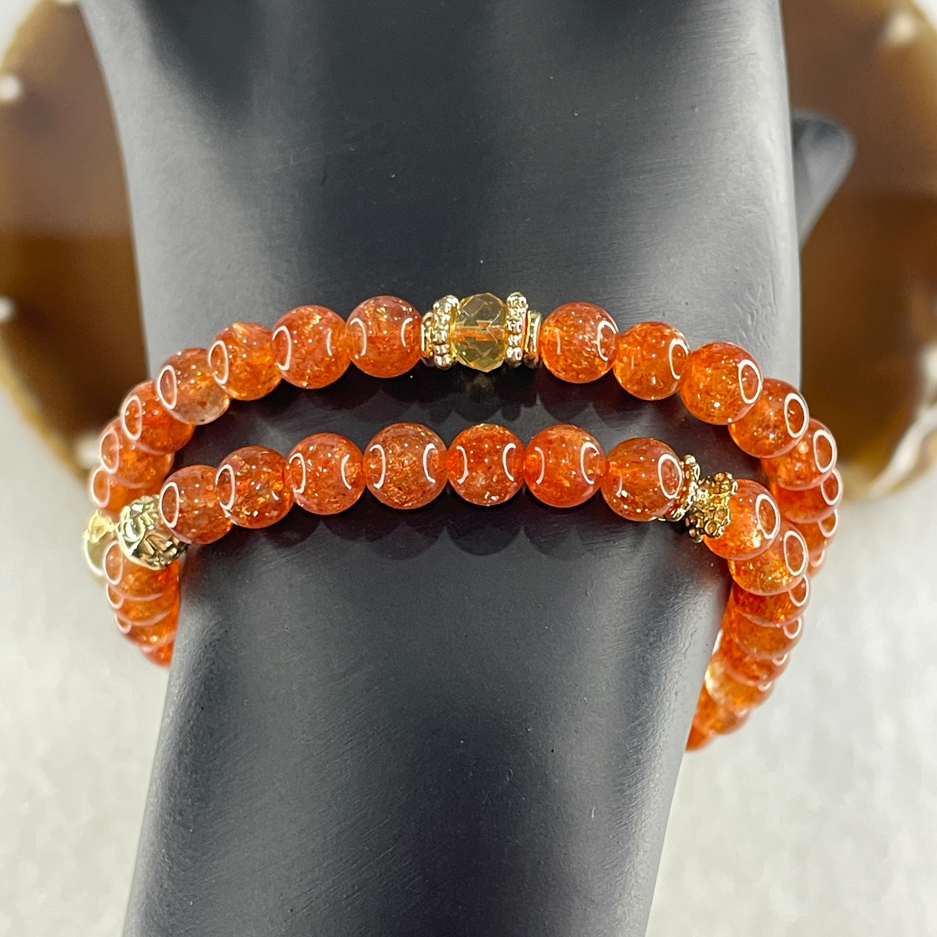 Very Good Natural Golden Sun Stone Beads with Charm Necklace 22.69g 36cm 6.3mm 51 Beads - Huangs Jadeite and Jewelry Pte Ltd