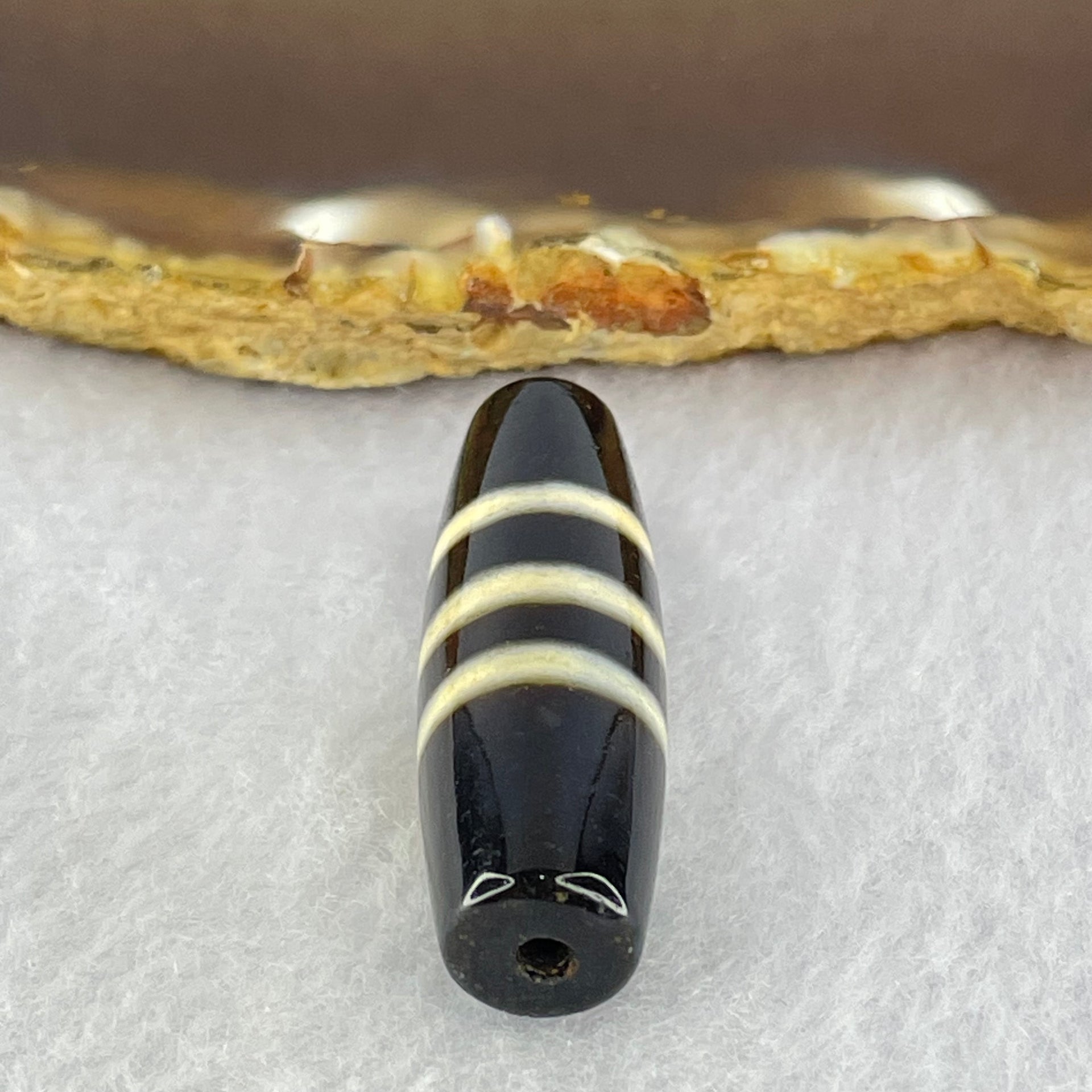 Natural Powerful Tibetan Old Oily Agate 3-Lines Dzi Bead Heavenly Master (Tian Zhu) 8.30g 38.4 by 11.9mm - Huangs Jadeite and Jewelry Pte Ltd