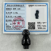 Type A Opaque Black Omphacite Boy Pendant Charm 11.99g 34.6 by 16.8 by 15.7mm - Huangs Jadeite and Jewelry Pte Ltd