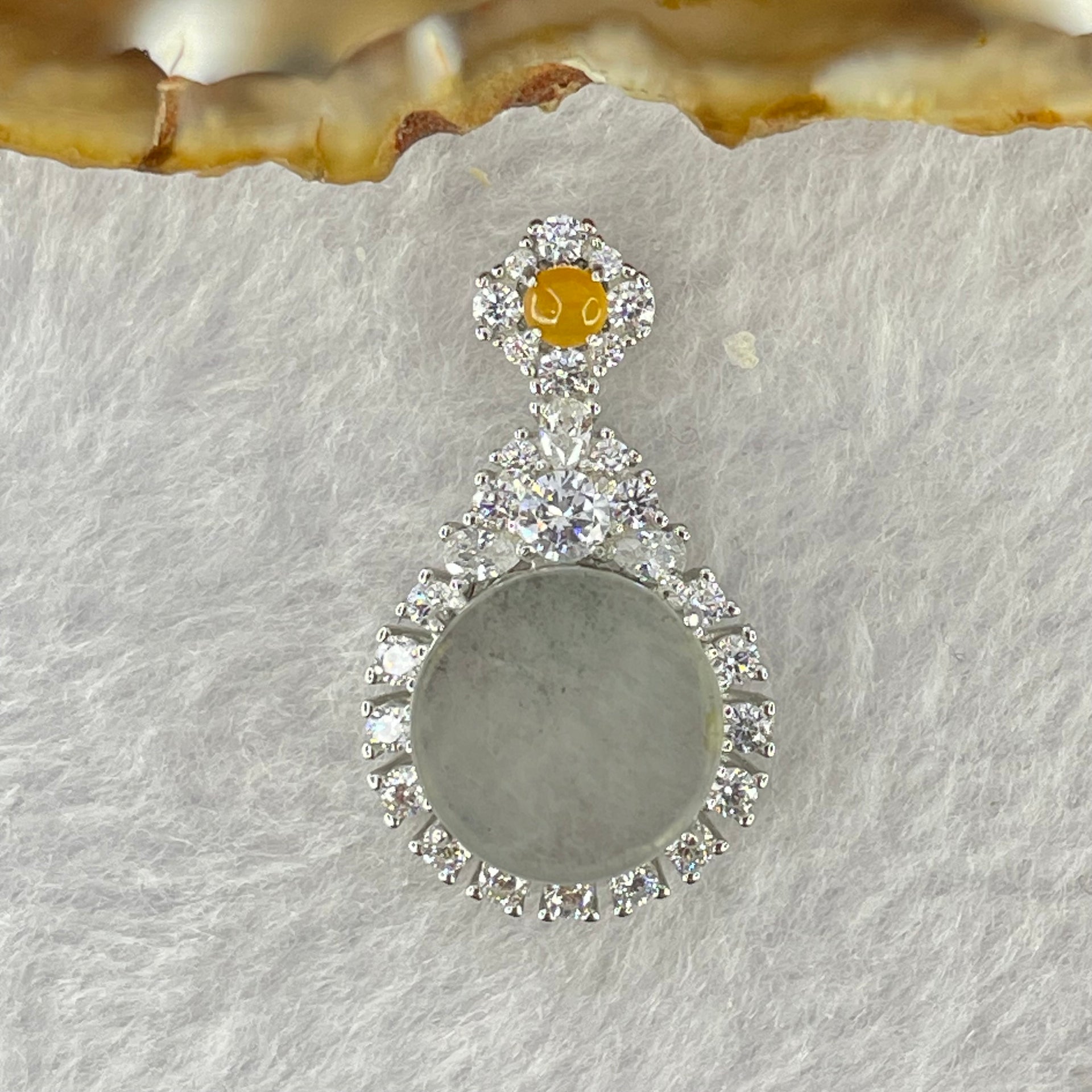 Type A High Icy Light Blueish Green Jadeite 11.9 by 3.0mm Round Wu Shi Pai Pendant with Crystals in S925 Silver Pendant 4.05g - Huangs Jadeite and Jewelry Pte Ltd