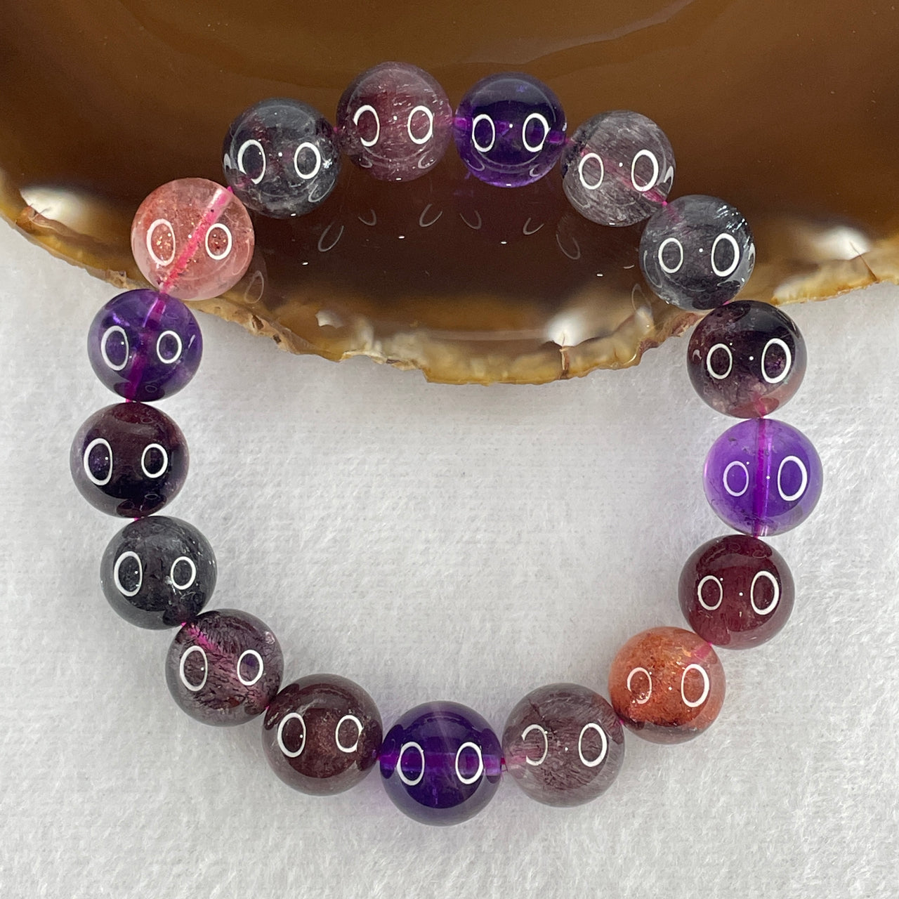 Very Very Good Natural Super 7 Crystal Beads Bracelet 46.75g 17cm 12.8mm 17 Beads