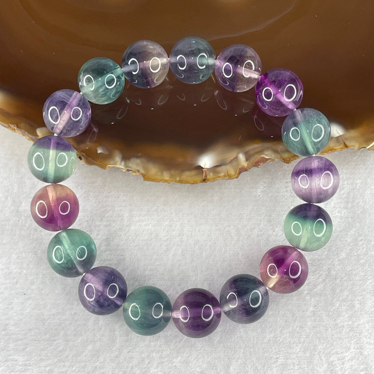 Natural Fluorite Muti Color Beads Bracelet 45.12g 16cm 11.8mm 17 Beads