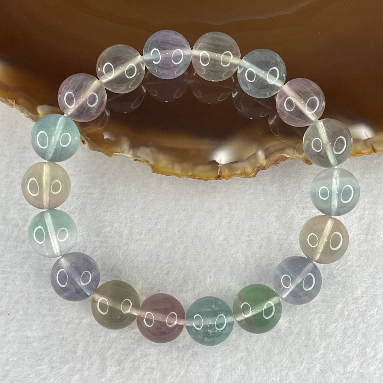 Natural Fluorite Muti Color Beads Bracelet 37.88g 15.5cm 10.9mm 18 Beads
