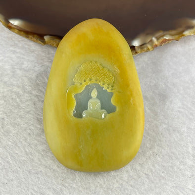 Type A Yellow Jadeite Buddha Pendent 97.38g 68.2 by 45.1 by 14.7mm - Huangs Jadeite and Jewelry Pte Ltd