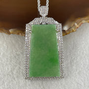 Natural Type A Apple Green Jadeite Wushipai Necklace in S925 Silver |(21.60g | 59cm S925 | 39.5 x 23.0 x 1.5mm | Unobstructed Peace & Supreme Protection Anchor, Feng Shui Prosperity & Executive Calm Necklace) - Huangs Jadeite and Jewelry Pte Ltd