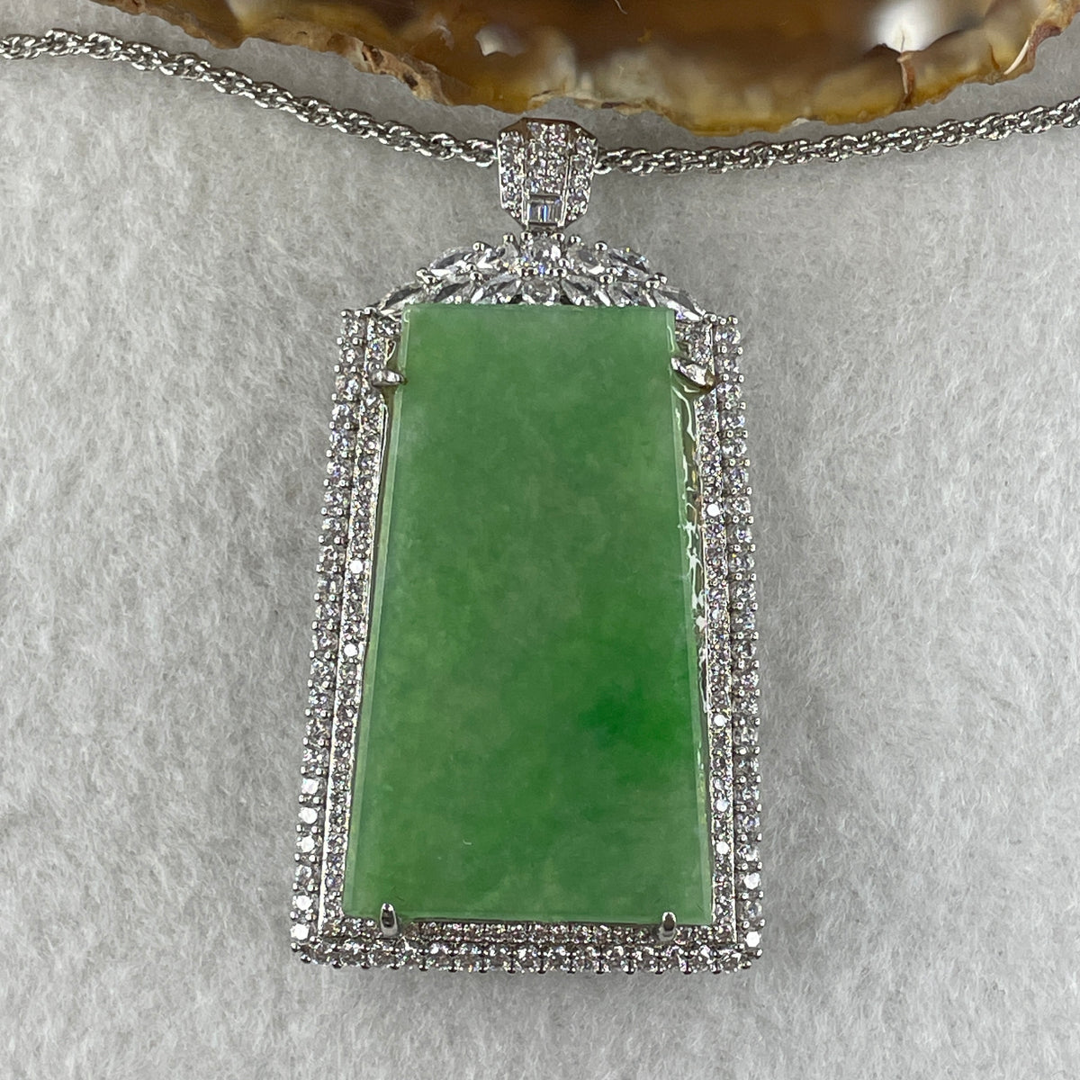 Natural Type A Apple Green Jadeite Wushipai Necklace in S925 Silver |(21.60g | 59cm S925 | 39.5 x 23.0 x 1.5mm | Unobstructed Peace & Supreme Protection Anchor, Feng Shui Prosperity & Executive Calm Necklace) - Huangs Jadeite and Jewelry Pte Ltd