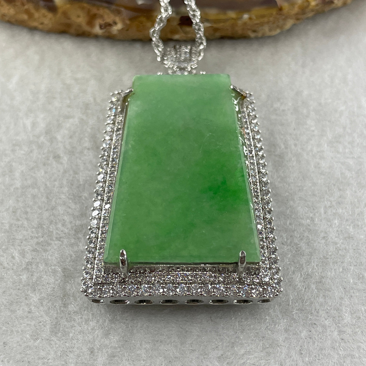 Natural Type A Apple Green Jadeite Wushipai Necklace in S925 Silver |(21.60g | 59cm S925 | 39.5 x 23.0 x 1.5mm | Unobstructed Peace & Supreme Protection Anchor, Feng Shui Prosperity & Executive Calm Necklace) - Huangs Jadeite and Jewelry Pte Ltd