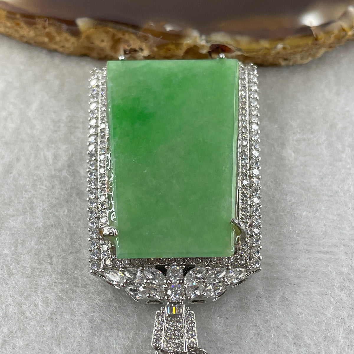 Natural Type A Apple Green Jadeite Wushipai Necklace in S925 Silver |(21.60g | 59cm S925 | 39.5 x 23.0 x 1.5mm | Unobstructed Peace & Supreme Protection Anchor, Feng Shui Prosperity & Executive Calm Necklace) - Huangs Jadeite and Jewelry Pte Ltd