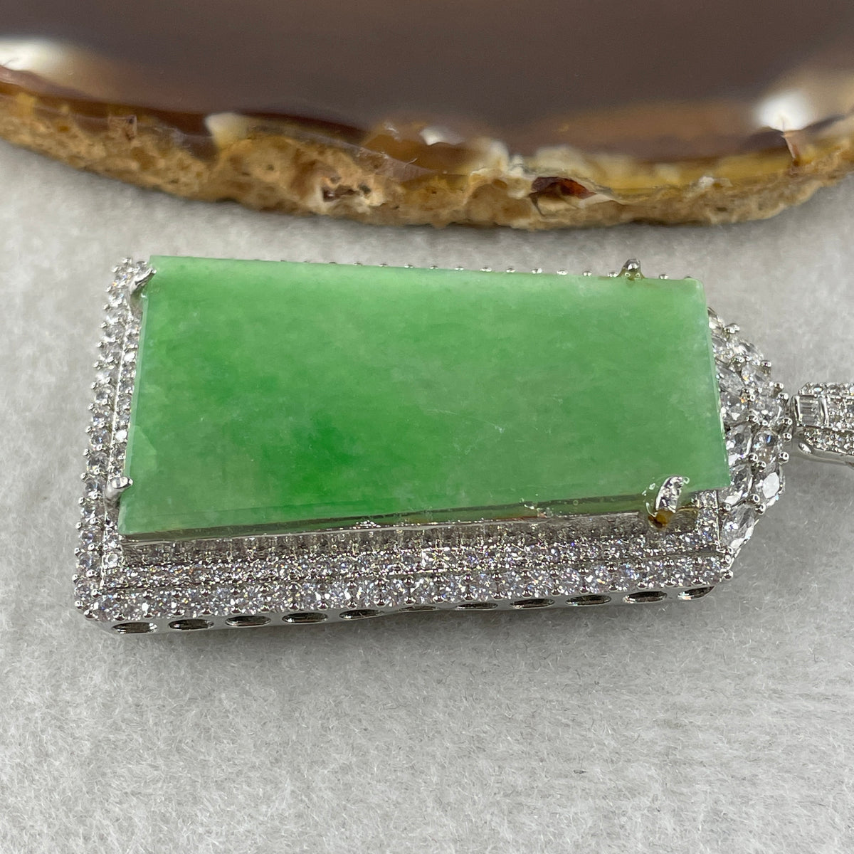 Natural Type A Apple Green Jadeite Wushipai Necklace in S925 Silver |(21.60g | 59cm S925 | 39.5 x 23.0 x 1.5mm | Unobstructed Peace & Supreme Protection Anchor, Feng Shui Prosperity & Executive Calm Necklace) - Huangs Jadeite and Jewelry Pte Ltd