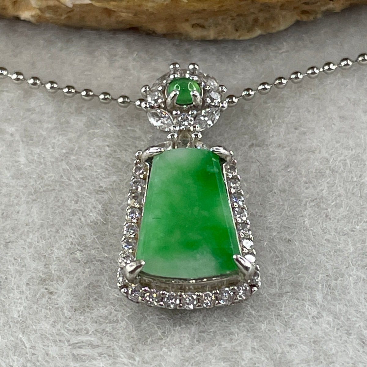 Natural Type A Apple Green Piao Hua Jadeite Wushipai Necklace in S925 Silver | (3.89g | 44cm S925 | 12.5 x 8.2 x 1.0mm | Unobstructed Peace & Supreme Protection Anchor, Feng Shui Prosperity & Delicate Charm Necklace) - Huangs Jadeite and Jewelry Pte Ltd