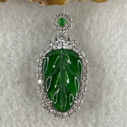 Natural Type A Omphacite Spicy Green Jadeite Leaf Pendant in S925 Silver | (5.49g | 20.5 x 13.5 x 2.0mm | Career Success & Growth Anchor, Feng Shui Prosperity & Abundance Pendant) - Huangs Jadeite and Jewelry Pte Ltd