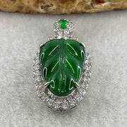 Natural Type A Omphacite Spicy Green Jadeite Leaf Pendant in S925 Silver | (5.49g | 20.5 x 13.5 x 2.0mm | Career Success & Growth Anchor, Feng Shui Prosperity & Abundance Pendant) - Huangs Jadeite and Jewelry Pte Ltd