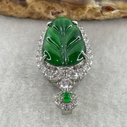 Natural Type A Omphacite Spicy Green Jadeite Leaf Pendant in S925 Silver | (5.49g | 20.5 x 13.5 x 2.0mm | Career Success & Growth Anchor, Feng Shui Prosperity & Abundance Pendant) - Huangs Jadeite and Jewelry Pte Ltd