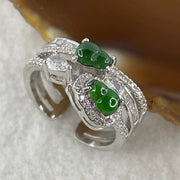 Natural Type A Omphacite Green Jadeite Double Hulu Adjustable Ring in S925 Silver | (4.94g | Adjustable | 6.0 x 3.8 x 1.5mm | Doubled Abundance & Longevity Anchor, Feng Shui Prosperity & Executive Charm Ring) - Huangs Jadeite and Jewelry Pte Ltd
