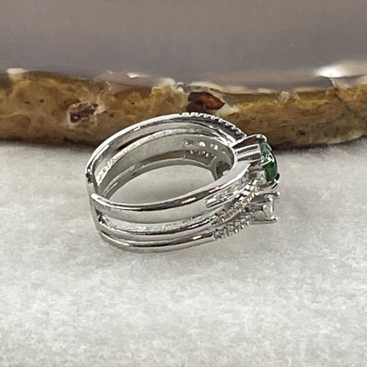 Natural Type A Omphacite Green Jadeite Double Hulu Adjustable Ring in S925 Silver | (4.94g | Adjustable | 6.0 x 3.8 x 1.5mm | Doubled Abundance & Longevity Anchor, Feng Shui Prosperity & Executive Charm Ring) - Huangs Jadeite and Jewelry Pte Ltd