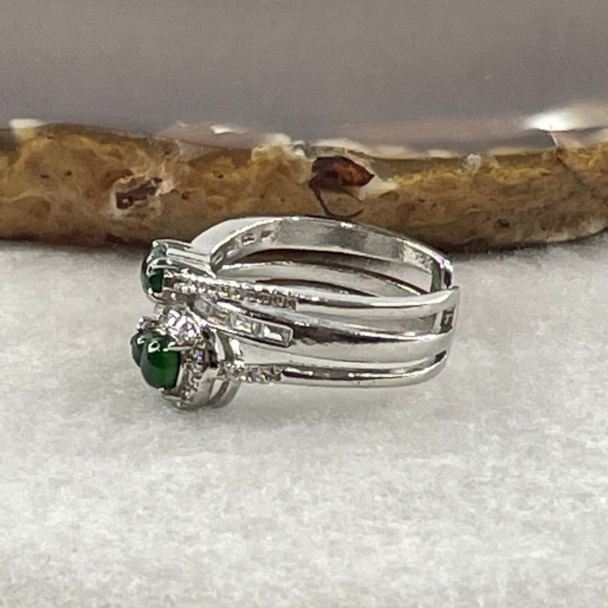 Natural Type A Omphacite Green Jadeite Double Hulu Adjustable Ring in S925 Silver | (4.94g | Adjustable | 6.0 x 3.8 x 1.5mm | Doubled Abundance & Longevity Anchor, Feng Shui Prosperity & Executive Charm Ring) - Huangs Jadeite and Jewelry Pte Ltd