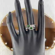 Natural Type A Omphacite Green Jadeite Double Hulu Adjustable Ring in S925 Silver | (4.94g | Adjustable | 6.0 x 3.8 x 1.5mm | Doubled Abundance & Longevity Anchor, Feng Shui Prosperity & Executive Charm Ring) - Huangs Jadeite and Jewelry Pte Ltd