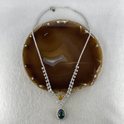 Natural Type A Omphacite Green with Yellow Jadeite Cabochon Necklace in S925 Silver | (26.40g | 40–44cm | 17.8 x 14.0 x 5.0mm Green & 10.0 x 8.4 x 2.5mm Yellow | Dual Wealth & Imperial Fortune Anchor, Feng Shui Abundance & Sovereign Charm Necklace) - Huangs Jadeite and Jewelry Pte Ltd