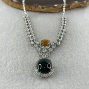 Natural Type A Omphacite Green with Yellow Jadeite Cabochon Necklace in S925 Silver | (26.40g | 40–44cm | 17.8 x 14.0 x 5.0mm Green & 10.0 x 8.4 x 2.5mm Yellow | Dual Wealth & Imperial Fortune Anchor, Feng Shui Abundance & Sovereign Charm Necklace) - Huangs Jadeite and Jewelry Pte Ltd