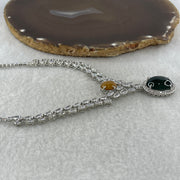 Natural Type A Omphacite Green with Yellow Jadeite Cabochon Necklace in S925 Silver | (26.40g | 40–44cm | 17.8 x 14.0 x 5.0mm Green & 10.0 x 8.4 x 2.5mm Yellow | Dual Wealth & Imperial Fortune Anchor, Feng Shui Abundance & Sovereign Charm Necklace) - Huangs Jadeite and Jewelry Pte Ltd