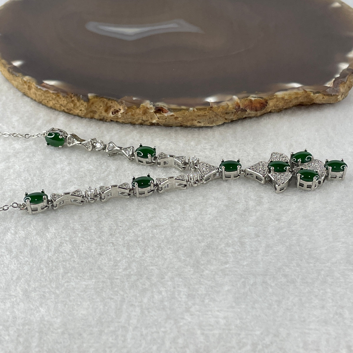 Natural Type A Omphacite Green Jadeite Cabochon Necklace in S925 Silver | (12.07g | 46–50cm | 3.0 x 5.0 x 1.5mm x 9 Pcs | Perpetual Abundance Anchor, Feng Shui Prosperity & Executive Charm Necklace) - Huangs Jadeite and Jewelry Pte Ltd