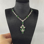 Natural Type A Omphacite Green Jadeite Cabochon Necklace in S925 Silver | (12.07g | 46–50cm | 3.0 x 5.0 x 1.5mm x 9 Pcs | Perpetual Abundance Anchor, Feng Shui Prosperity & Executive Charm Necklace) - Huangs Jadeite and Jewelry Pte Ltd