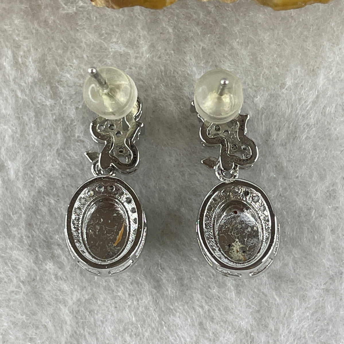 Natural Type A Omphacite Spicy Green Jadeite Cabochon Dangling Earrings in S925 Silver | (2.90g | 7.9 x 6.0 x 3.0mm x 2 Pcs | "Shuāng Xǐ Lín Mén" Double Joy Anchor, Feng Shui Abundance & Executive Elegance Drop Strand) - Huangs Jadeite and Jewelry Pte Ltd