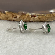 Natural Type A Omphacite Spicy Green Jadeite Cabochon Earrings in S925 Silver | (2.65g | 8.0 x 6.0 x 2.5mm x 2 Pcs | "Shuāng Xǐ Lín Mén" Double Joy Anchor, Feng Shui Abundance & Executive Elegance Earring Pair) - Huangs Jadeite and Jewelry Pte Ltd