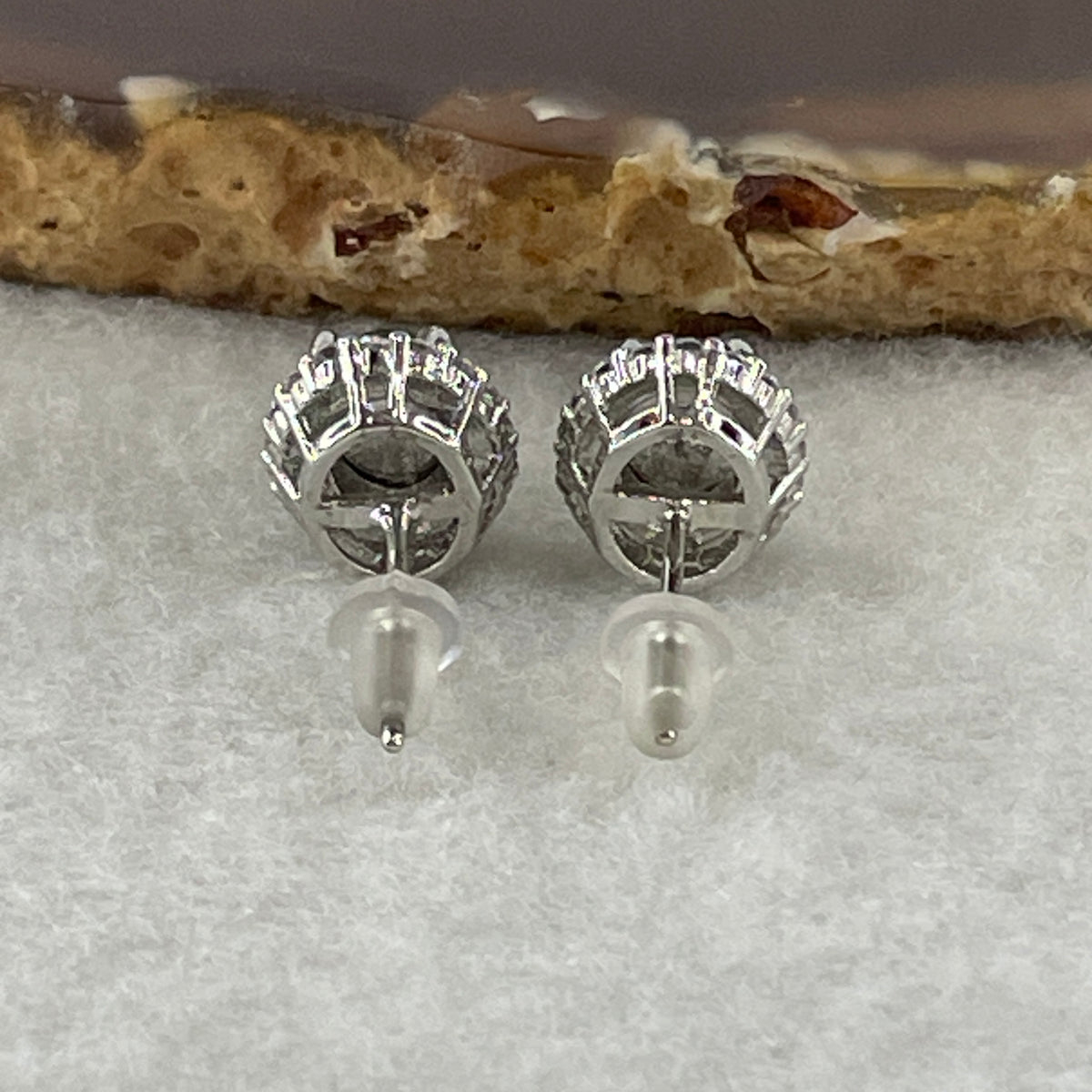 Natural Type A Omphacite Spicy Green Jadeite Cabochon Earrings in S925 Silver | (2.65g | 8.0 x 6.0 x 2.5mm x 2 Pcs | "Shuāng Xǐ Lín Mén" Double Joy Anchor, Feng Shui Abundance & Executive Elegance Earring Pair) - Huangs Jadeite and Jewelry Pte Ltd