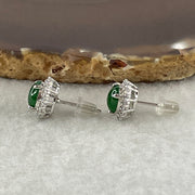 Natural Type A Omphacite Spicy Green Jadeite Cabochon Earrings in S925 Silver | (2.65g | 8.0 x 6.0 x 2.5mm x 2 Pcs | "Shuāng Xǐ Lín Mén" Double Joy Anchor, Feng Shui Abundance & Executive Elegance Earring Pair) - Huangs Jadeite and Jewelry Pte Ltd
