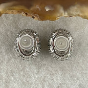 Natural Type A Omphacite Spicy Green Jadeite Cabochon Earrings in S925 Silver | (2.65g | 8.0 x 6.0 x 2.5mm x 2 Pcs | "Shuāng Xǐ Lín Mén" Double Joy Anchor, Feng Shui Abundance & Executive Elegance Earring Pair) - Huangs Jadeite and Jewelry Pte Ltd