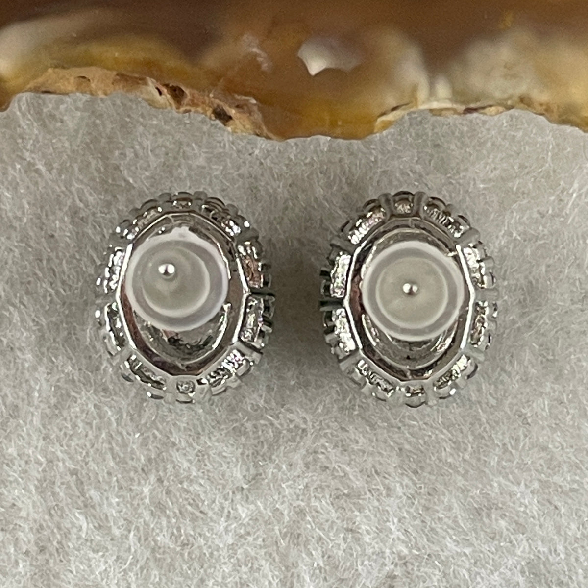 Natural Type A Omphacite Spicy Green Jadeite Cabochon Earrings in S925 Silver | (2.65g | 8.0 x 6.0 x 2.5mm x 2 Pcs | "Shuāng Xǐ Lín Mén" Double Joy Anchor, Feng Shui Abundance & Executive Elegance Earring Pair) - Huangs Jadeite and Jewelry Pte Ltd