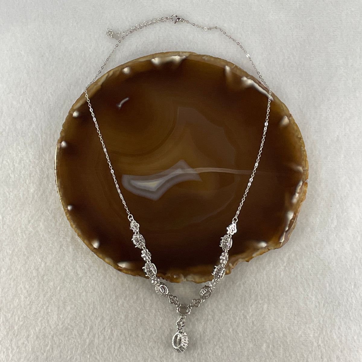 Natural Type A Omphacite Green Jadeite Cabochon Necklace in S925 Silver | (12.71g | 48–52cm | 7.0 x 5.0 x 2.5mm x 8 Pcs | Infinite Prosperity Anchor, Feng Shui Abundance & Executive Charm Necklace) - Huangs Jadeite and Jewelry Pte Ltd