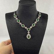 Natural Type A Omphacite Green Jadeite Cabochon Necklace in S925 Silver | (12.71g | 48–52cm | 7.0 x 5.0 x 2.5mm x 8 Pcs | Infinite Prosperity Anchor, Feng Shui Abundance & Executive Charm Necklace) - Huangs Jadeite and Jewelry Pte Ltd